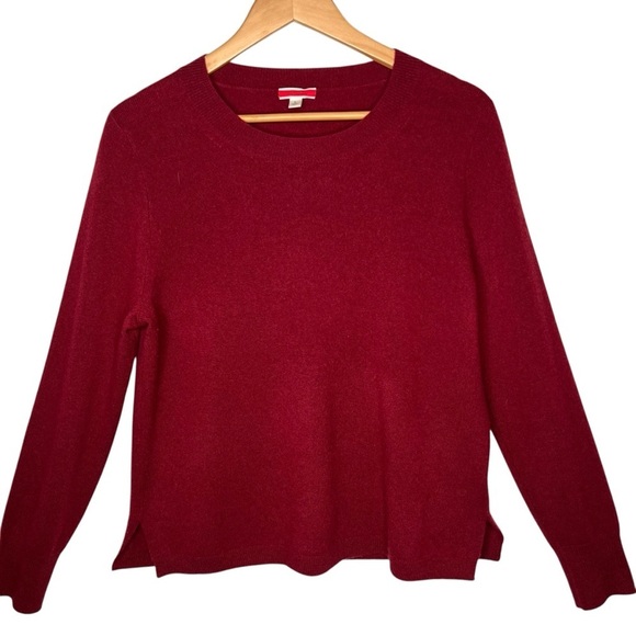 J Crew Women’s Deep Ruby 100% Cashmere Crew Neck Sweater Size L Soft Layering - Picture 5 of 14